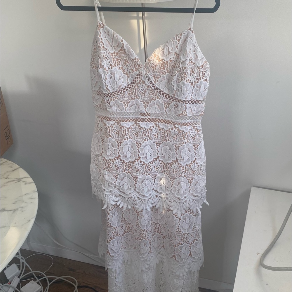 Brand new Lulus white lace midi length dress